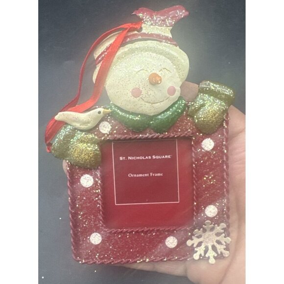 St. Nicholas Square Sparkly SNOWMAN Metal Ornament Frames-3 PC NEW Christmas - Picture 4 of 11